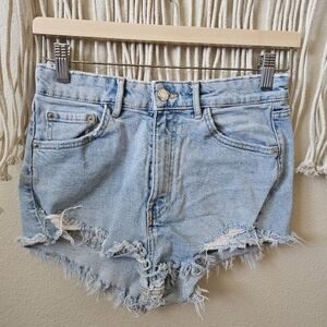 Zara High Rise Denim Frayed Hem Women Shorts 6